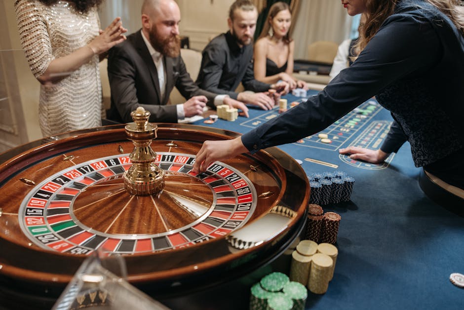 Roulette Royale spinning wheel with players around table